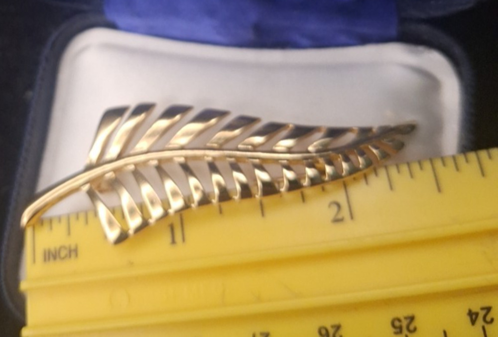 Ariki New Zealand Silver Fern Brooch 22ct Gold Plate Original Box 2.5”